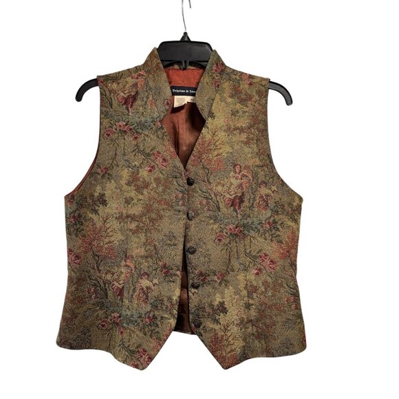 Vintage Tristan & Iseut Floral Victorian-Inspired Tapestry Vest Multicolor - Picture 3 of 12